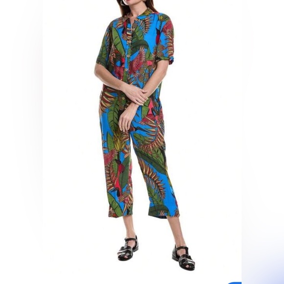 FARM Rio Blue Leaf Print Jumpsuit - Picture 4 of 11